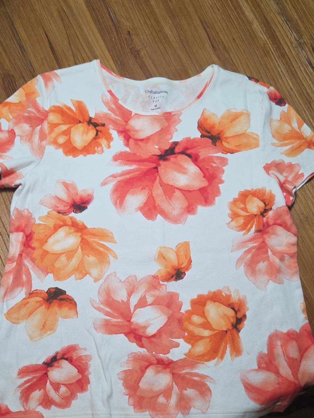 croft & barrow White Tee with Coral and Orange Floral Print